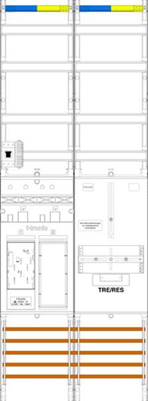 f-tronic Zählerfeld ER9VR6-HSP, 2-feldrig, H=1350mm, 1-eHZ, 1 HSP, 1 Res., 1 TRE