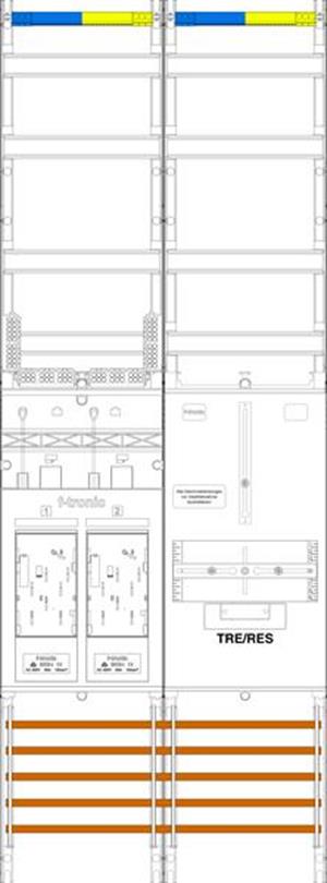 f-tronic Zählerfeld E19DSVR6, 2-feldrig, H=1350mm, 2-eHZ mit DS, 1 TRE