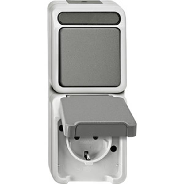 Merten Kombination SCHUKO-Steckdose/ Wechselschalter, lichtgrau, AQUASTAR