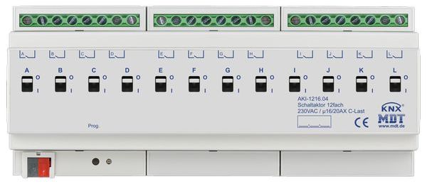 MDT KNX Schaltaktor 12-fach, 12TE REG, 16/20 A, 230 V AC, C-Last, Industrie, 200