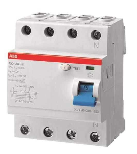 ABB F204A-63/0,5 FI-Schutzschalter 4P,Typ A,63A,500mA